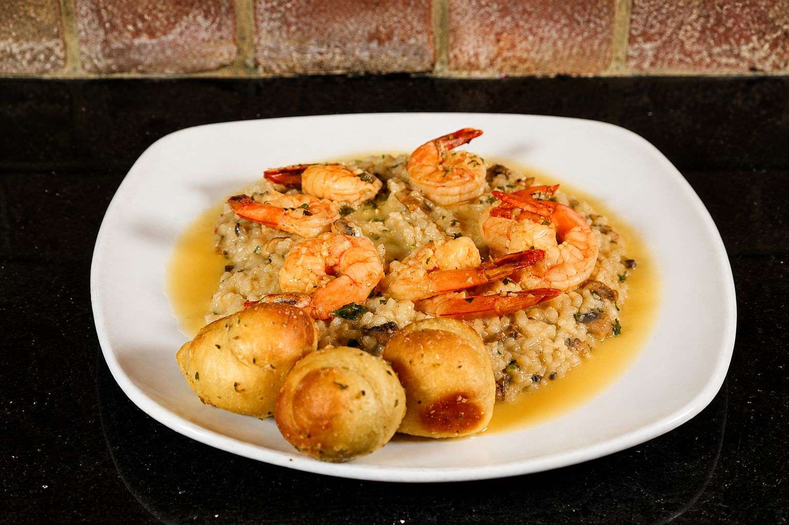 Shrimp Scampi with Mushroom Risotto dish